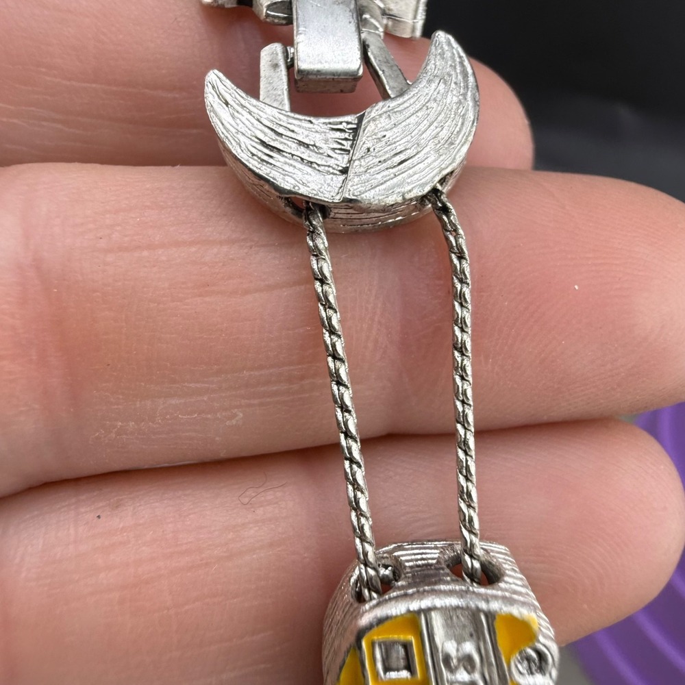 Teacher School Slide Charm Bracelet Silver Tone Enamel Bus Apple Books 7" - Picture 11 of 12